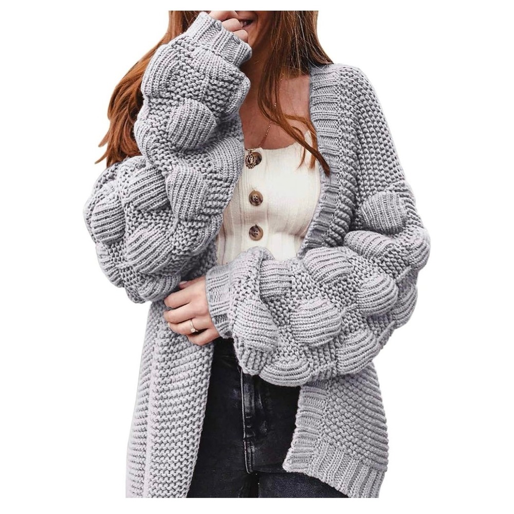 Oversized Cardigan‎ Knitted Cute Chunky Sweaters Wrap Long Pom Open Front Knit